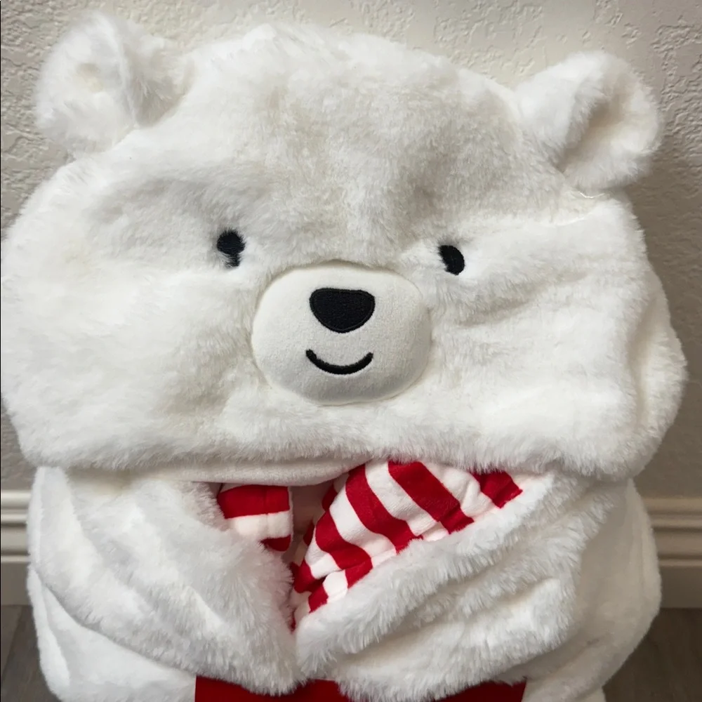 Polar Bear Hooded Blanket, Plush Polar Bear Blanket, Soft Christmas Blanket